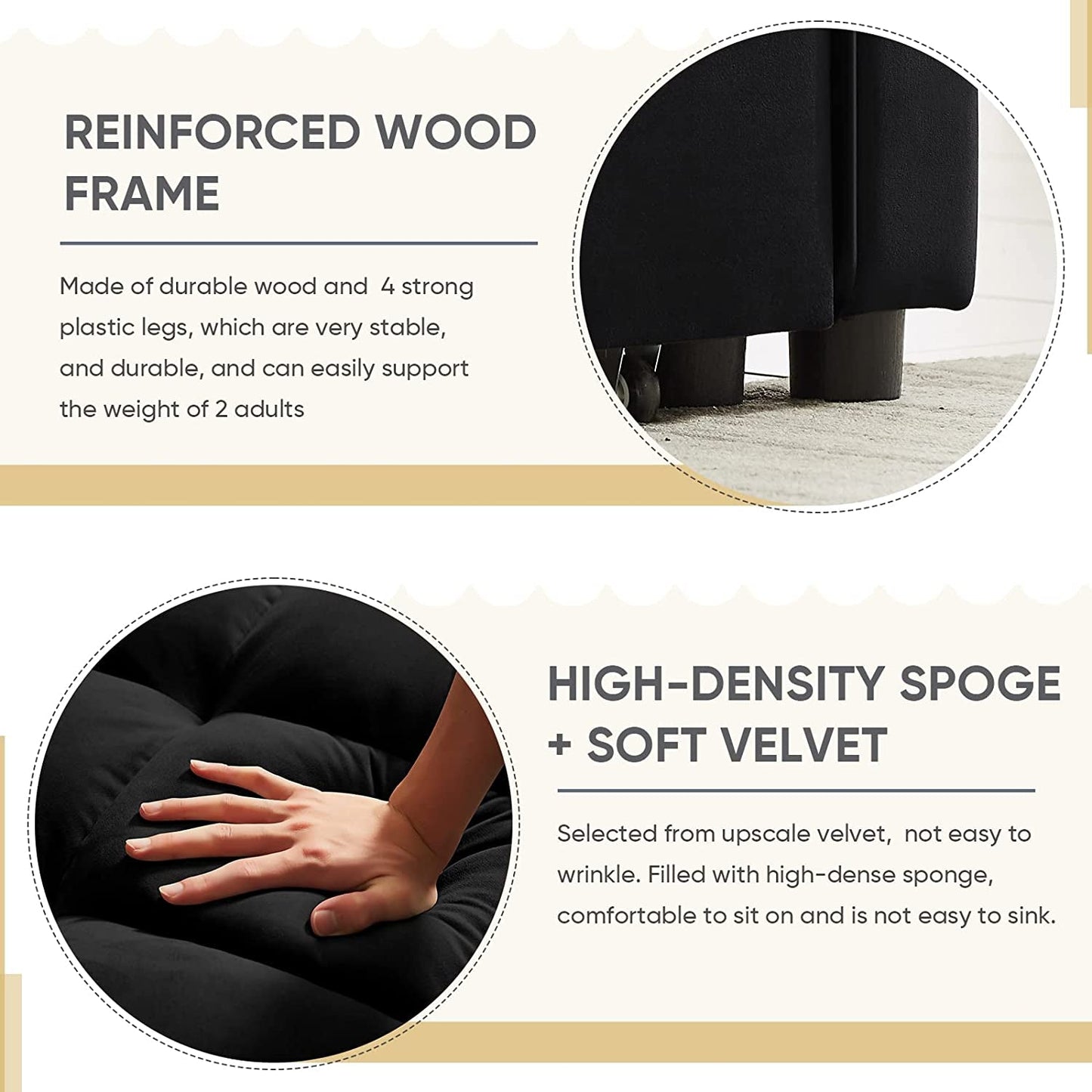 Black Convertible Sofa Bed With Reclining Backrest