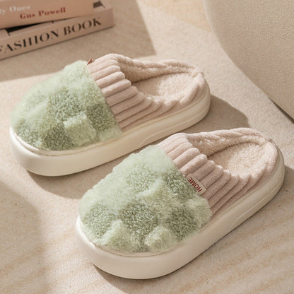 Plaid Plush Slippers Women's Indoor Plush Home Slippers Soft Sole