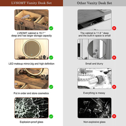 Vanity Desk Set With Drawers And LED Lighted Mirror