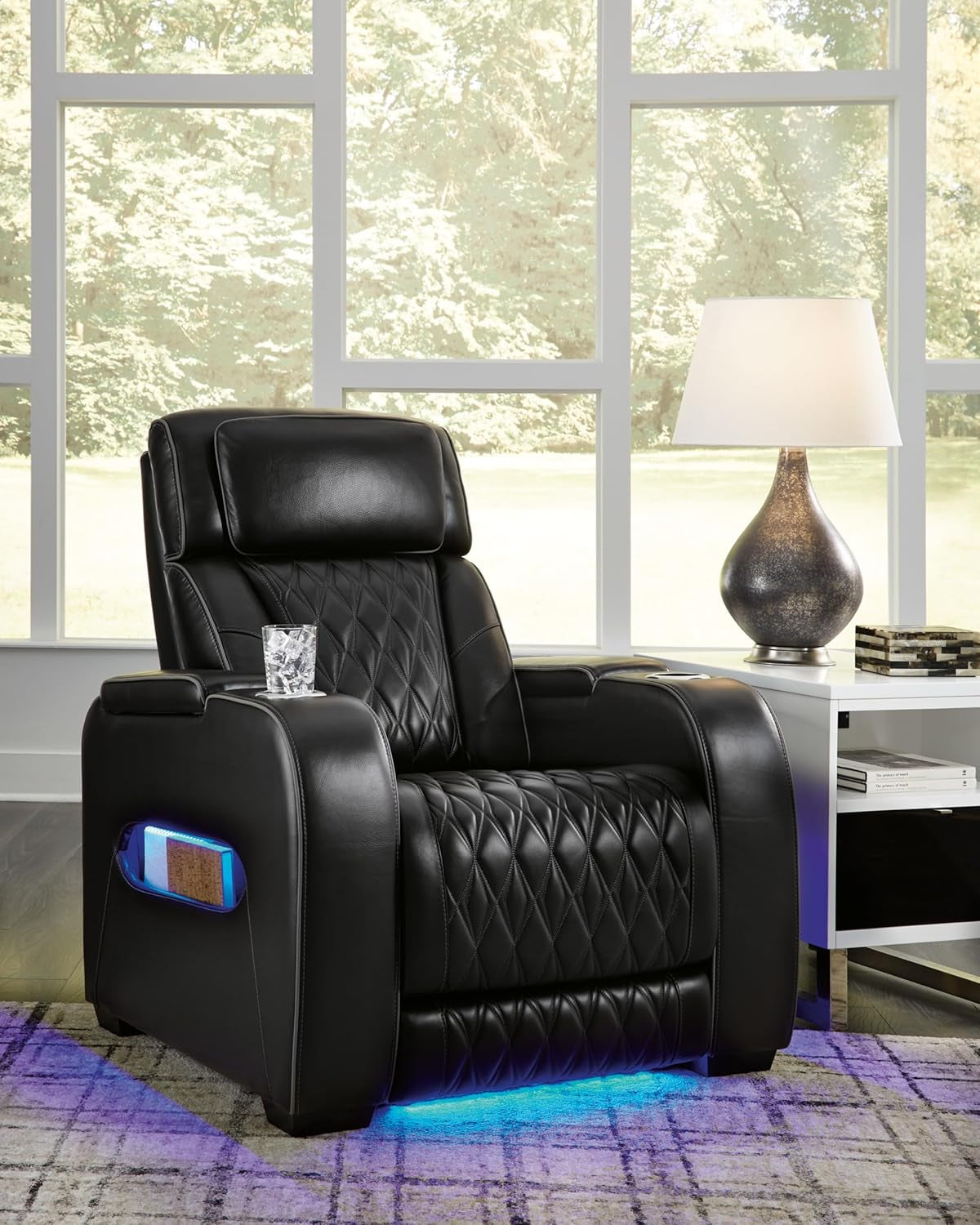 Black Leather Power Recliner With Adjustable Headrest