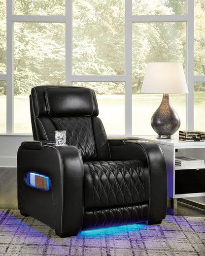 Black Leather Power Recliner With Adjustable Headrest