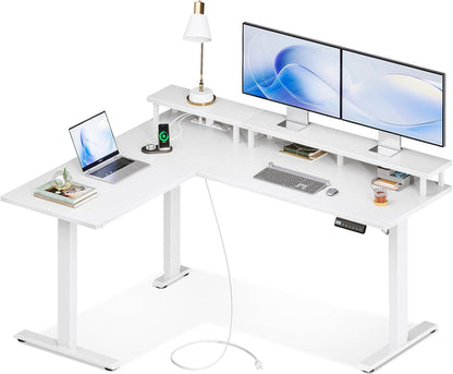 L Shaped Standing Desk 59 Inch Height Adjustable White