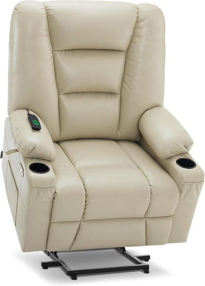 Beige Large Power Lift Recliner Chair With Massage And Heat