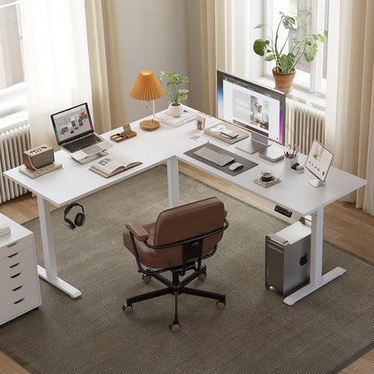 Electric L Shaped Standing Desk 63X55 White Sit Stand