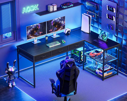 53-Inch L-Shaped Desk With Drawers And Power Outlets