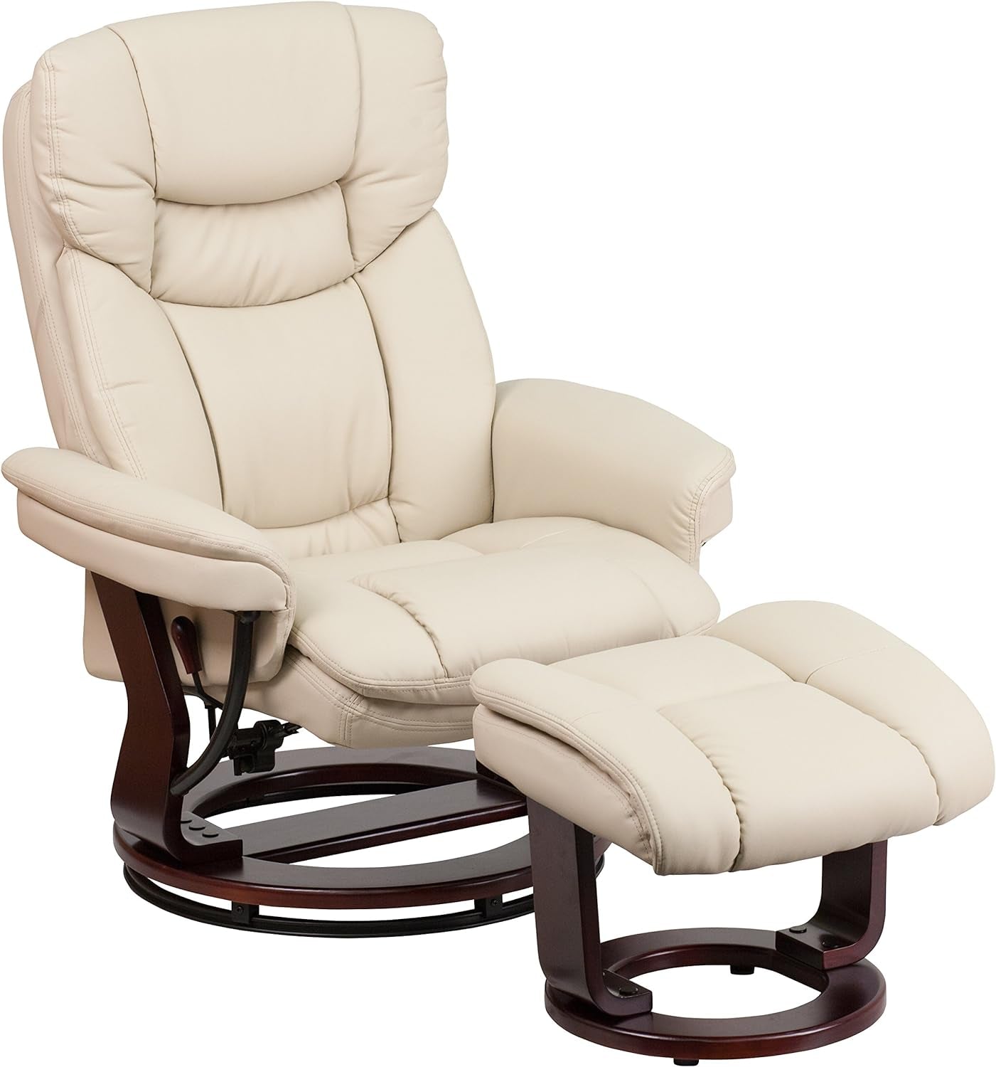 Beige Leathersoft Upholstered Recliner With Ottoman