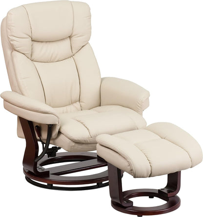 Beige Leathersoft Upholstered Recliner With Ottoman