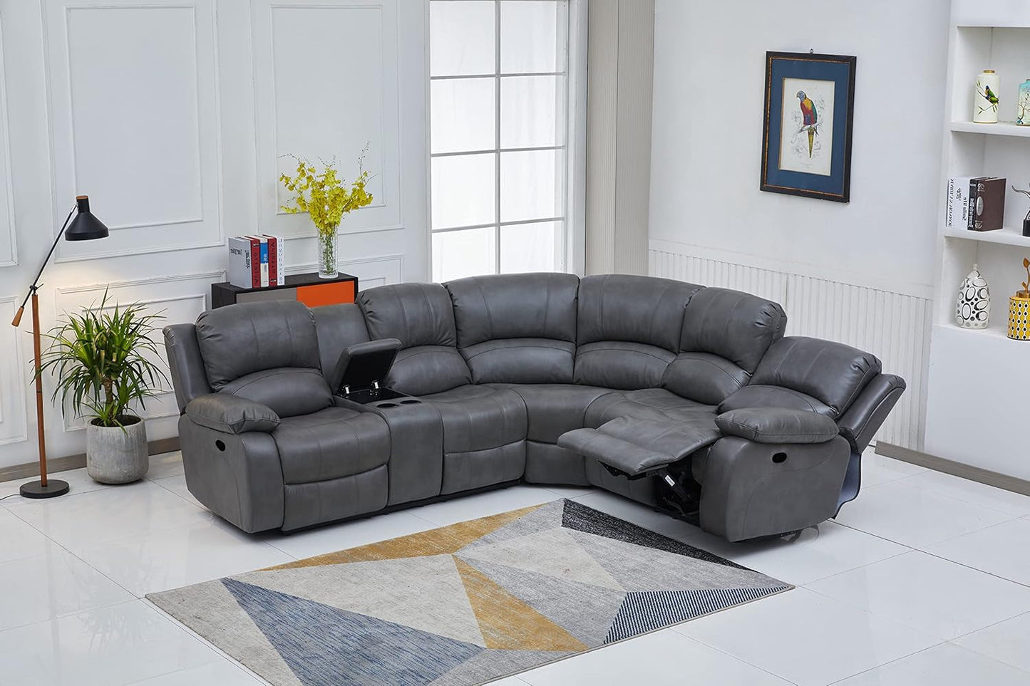Bonded Leather Sectional Sofa Grey Power Reclining