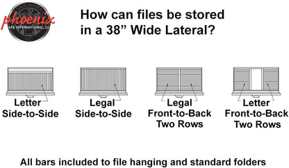 38 Inch Lateral 4 Drawer Fireproof File Cabinet With Key Lock Black