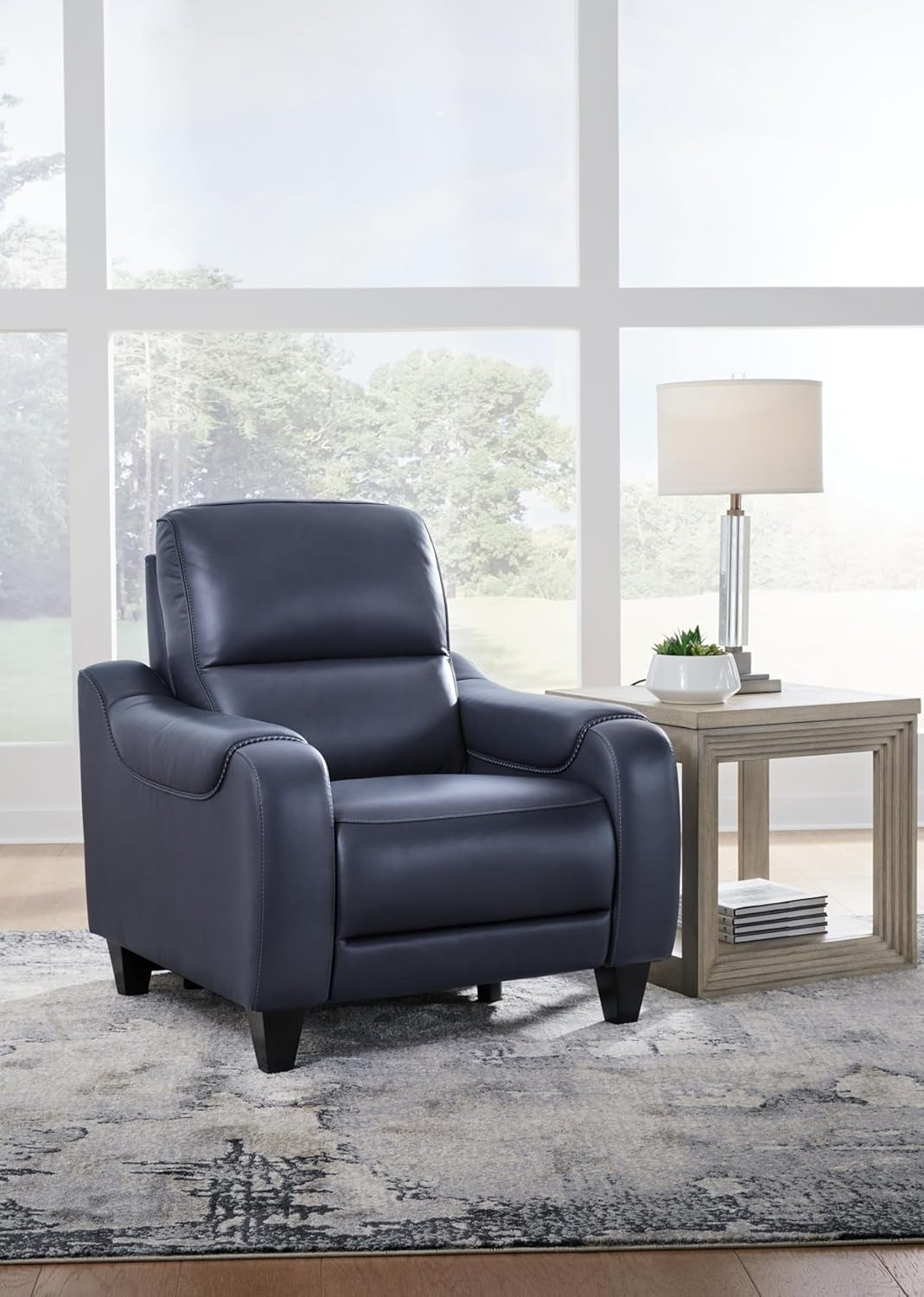 Blue Leather Wall Hugger Power Recliner With Usb Ports