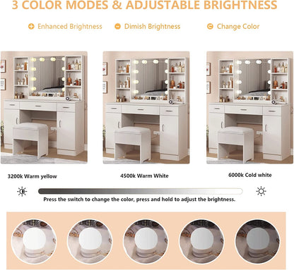 White Vanity Table With Drawers And Cabinets Six Shelves