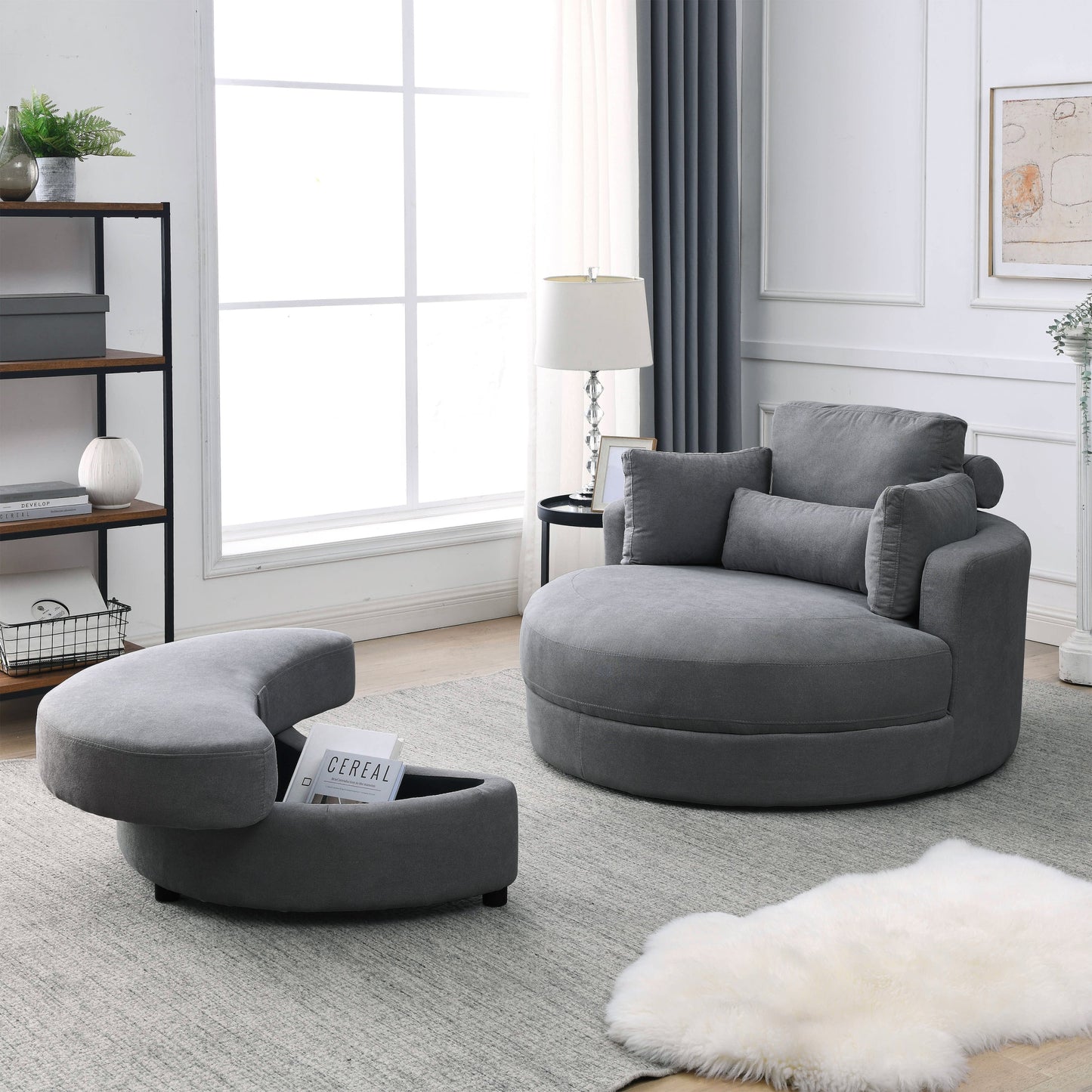 Swivel Accent Barrel Modern Dark Grey Sofa Lounge Club Big Round Chair