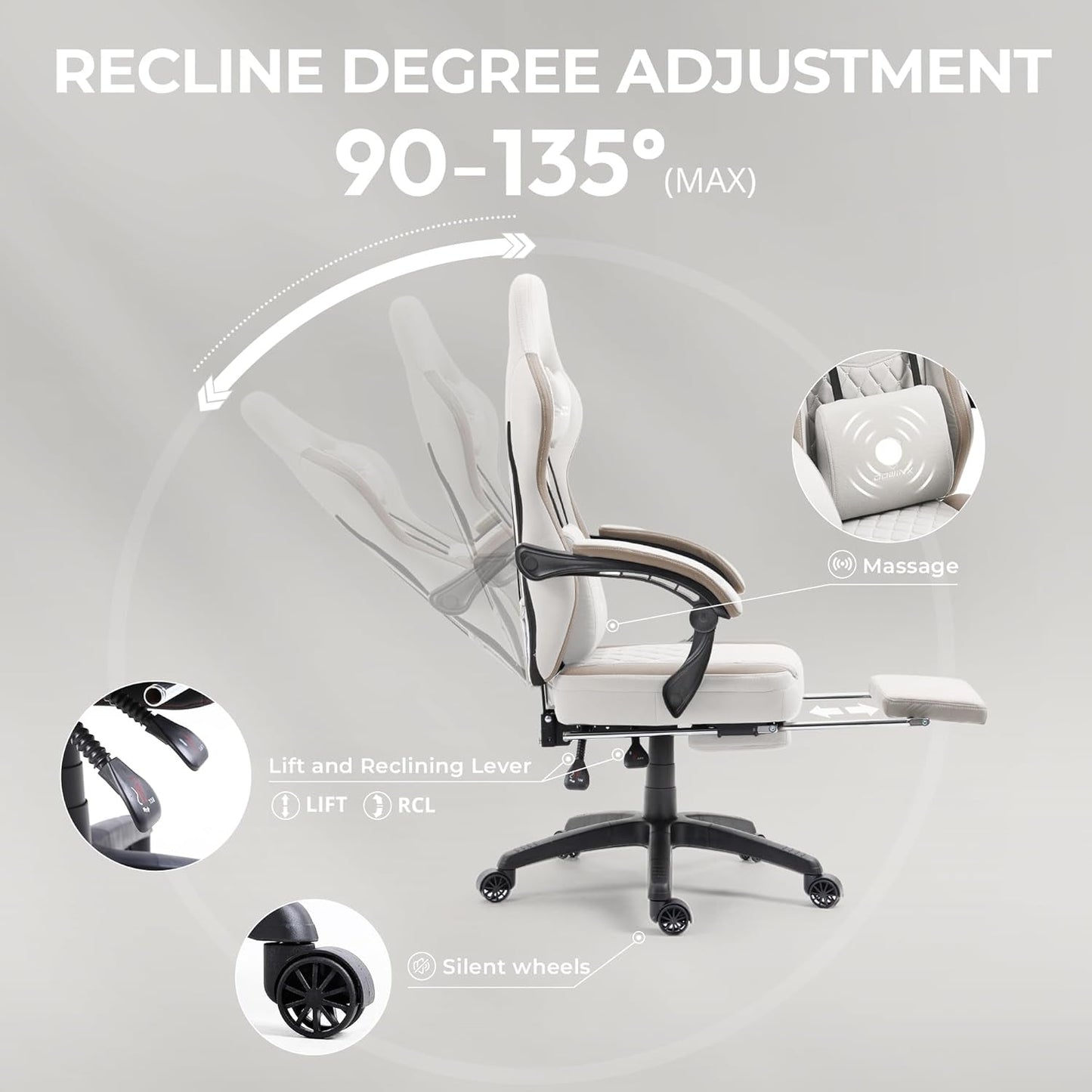 Beige Gaming Chair With Pocket Spring Cushion And Gel Pad