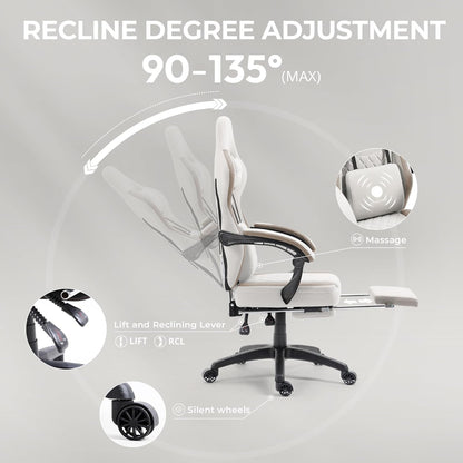 Beige Gaming Chair With Pocket Spring Cushion And Gel Pad