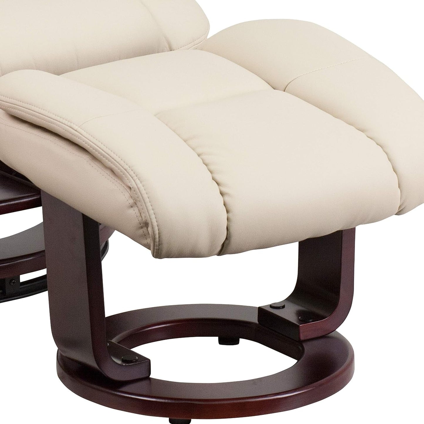 Beige Leathersoft Upholstered Recliner With Ottoman