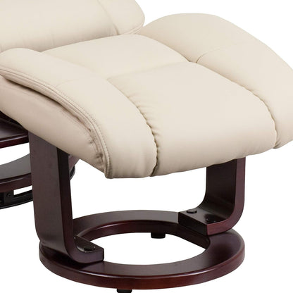Beige Leathersoft Upholstered Recliner With Ottoman