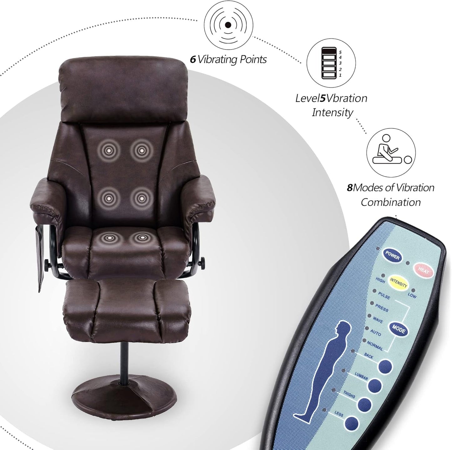 Swivel Recliner With Ottoman Massage Dark Brown Chair