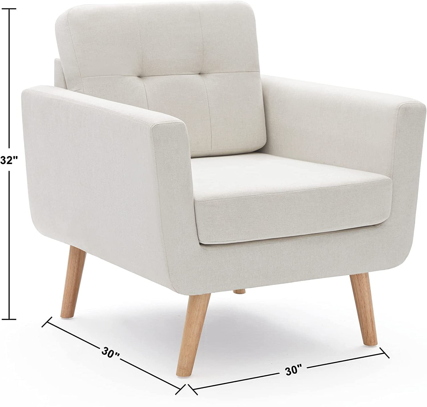 Beige Mid Century Accent Chair With Tufted Upholstery