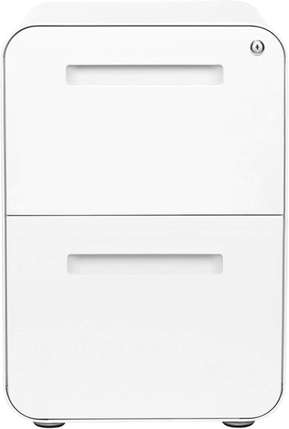 White 2 Drawer Mobile File Cabinet With Lock Under Desk