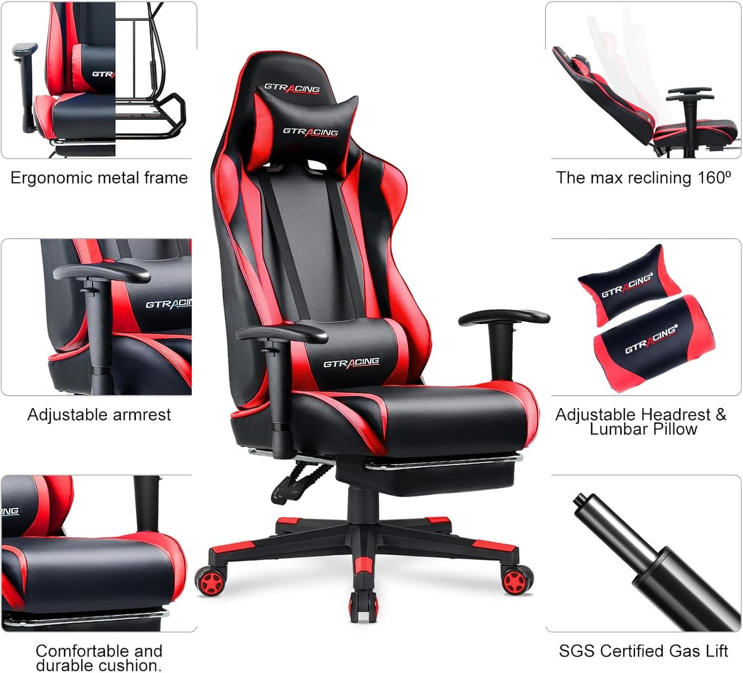 Brick Red Ergonomic Gaming Chair With Footrest And Reclining