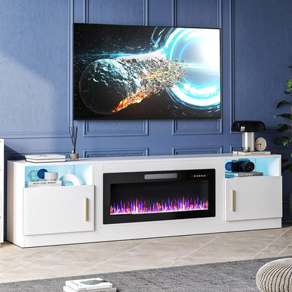 80 Inch Electric Fireplace TV Stand With LED Lights