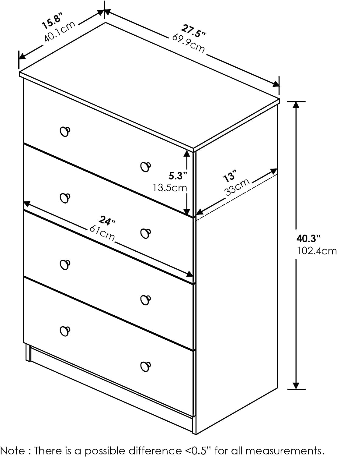 4 Drawer Dresser With 4 Tier Storage For Bedroom Use