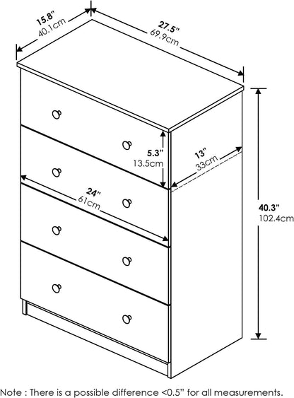 4 Drawer Dresser With 4 Tier Storage For Bedroom Use