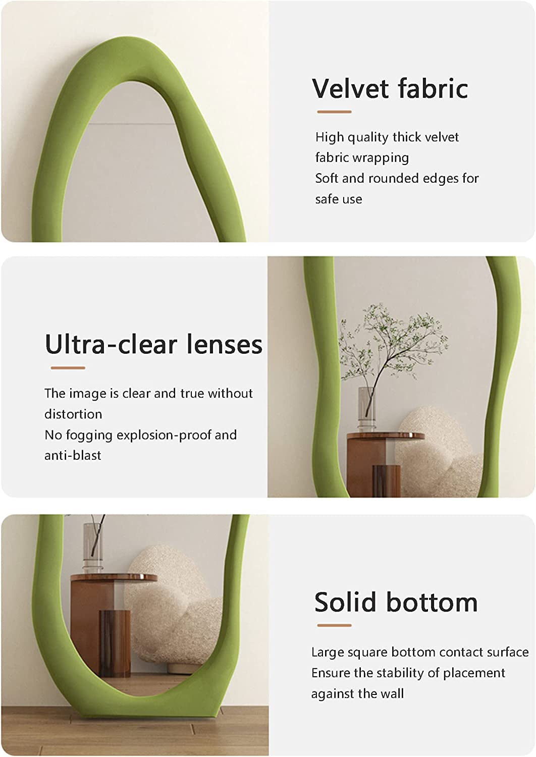 Blue Irregular Wavy Full Length Floor Mirror 63x24 Inch