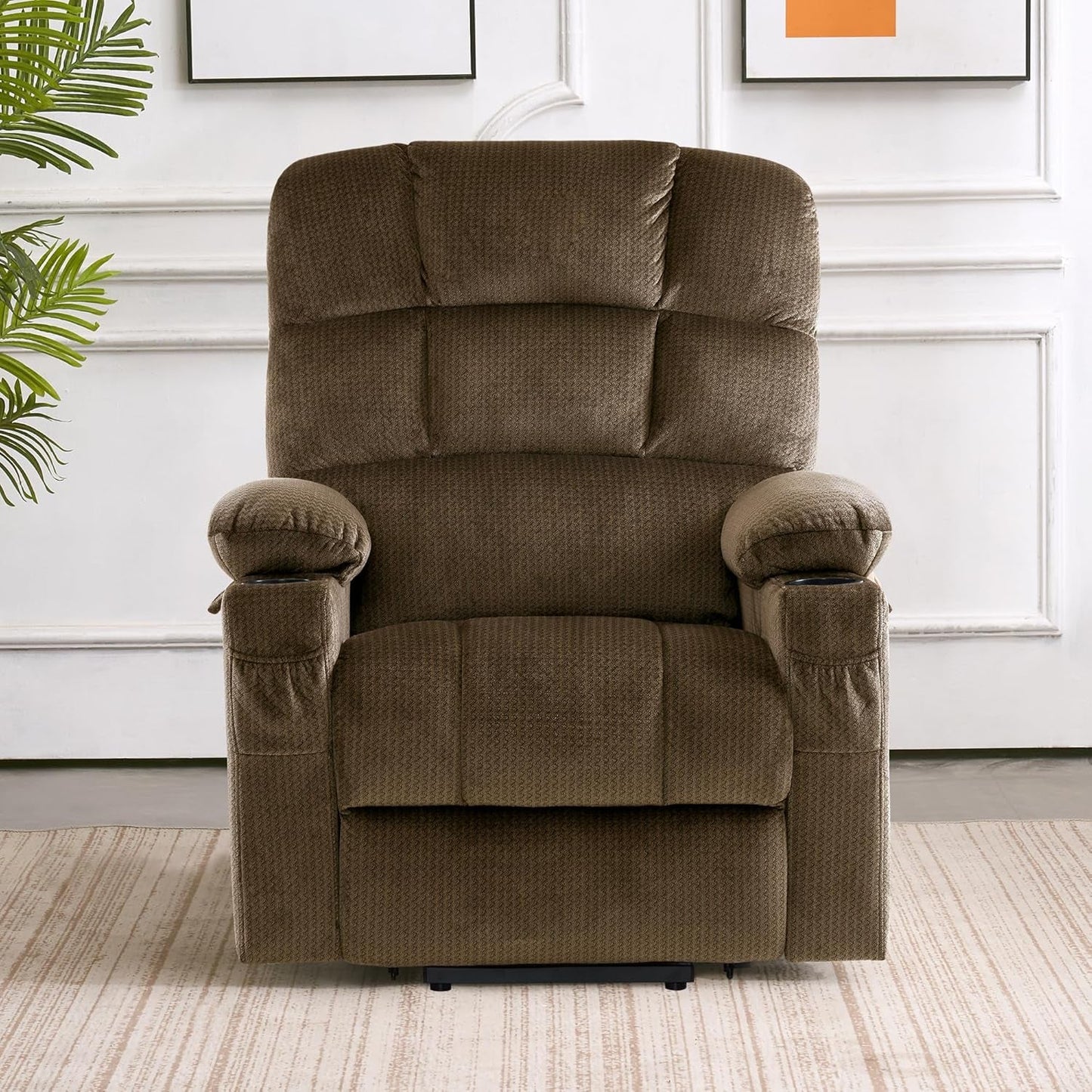Brown Dual Motor Lift Recliner With Massage Heat USB