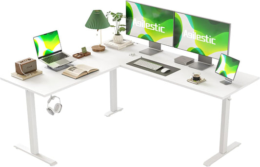 Electric L Shaped Standing Desk 63X55 White Sit Stand