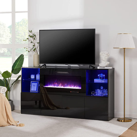 40 Inch TV Stand With Electric Fireplace And LED Lights