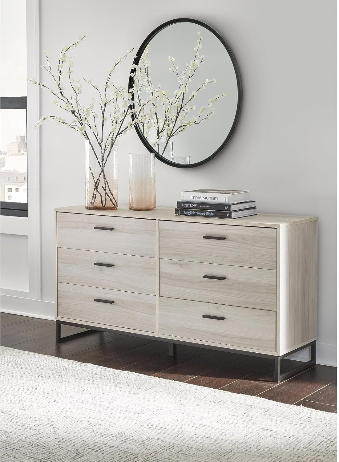 Socalle 59 Inch Beige 6 Drawer Dresser Engineered Wood