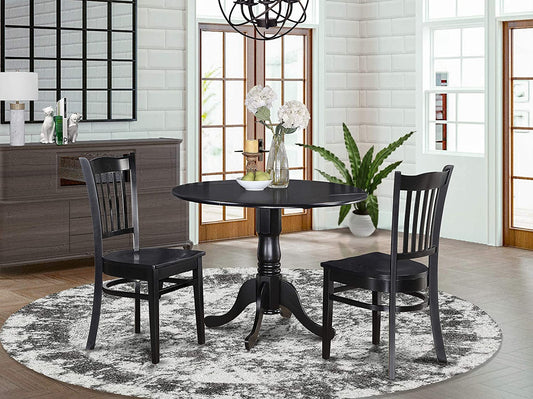 Black Round Dining Table Set 3 Piece Wood Dining Chairs