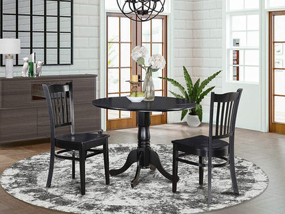 Black Round Dining Table Set 3 Piece Wood Dining Chairs