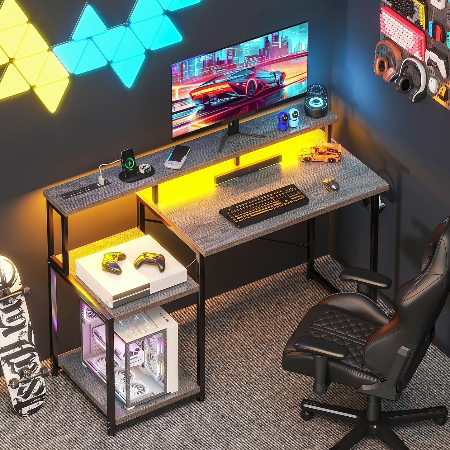 48 Inch Desk With Led Lights For Gaming Setup Ergonomic