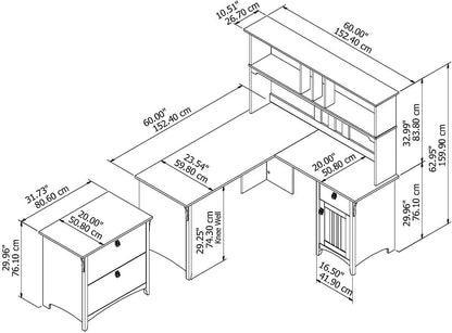 60W L Shaped Desk With Hutch And File Cabinet Home Office