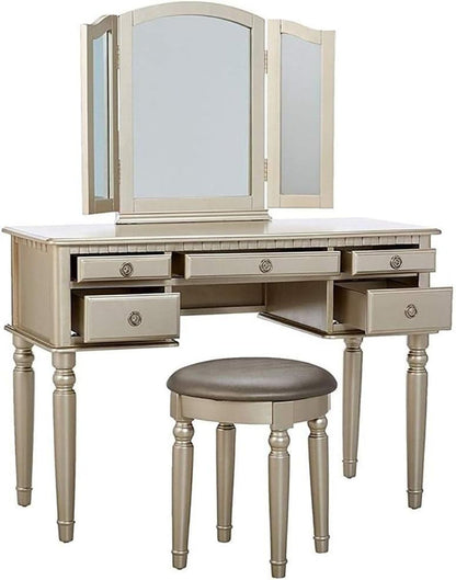 Silver St Croix Vanity Set With Tri Fold Mirror 5 Drawers