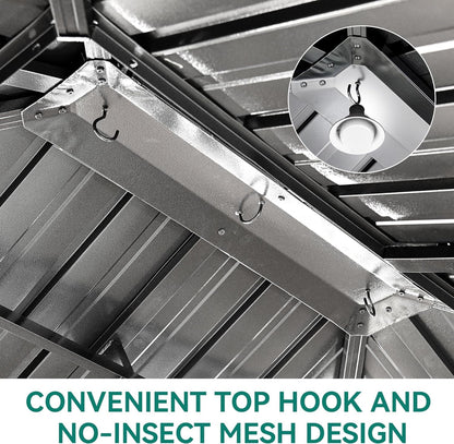 10x12 Ft Brown Steel Hardtop Gazebo With Netting And Curtains For