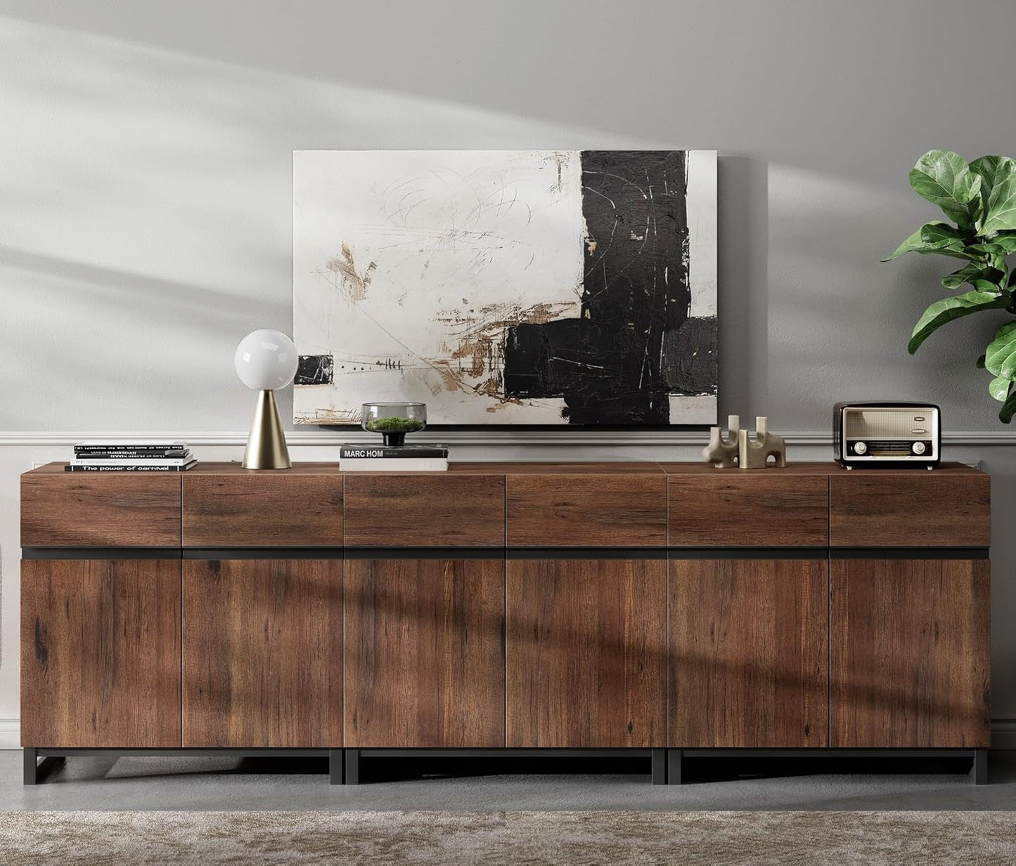 Brown 3 in 1 Sideboard Buffet Cabinet With Adjustable Shelf