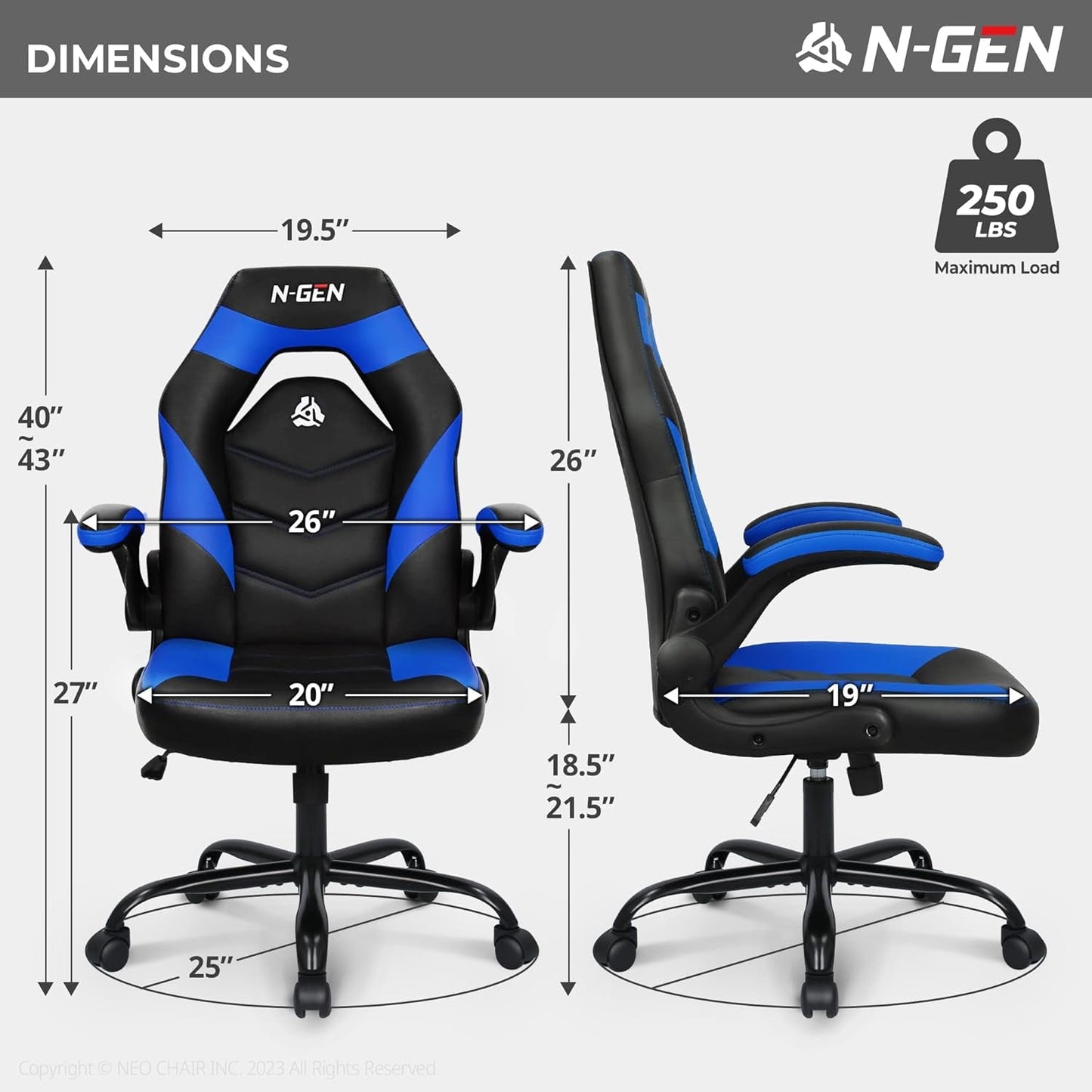 Blue Ergonomic Gaming Chair With Adjustable Height