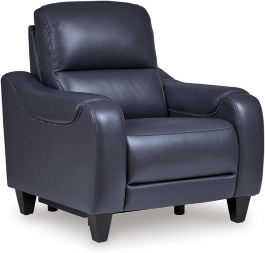Blue Leather Wall Hugger Power Recliner With Usb Ports