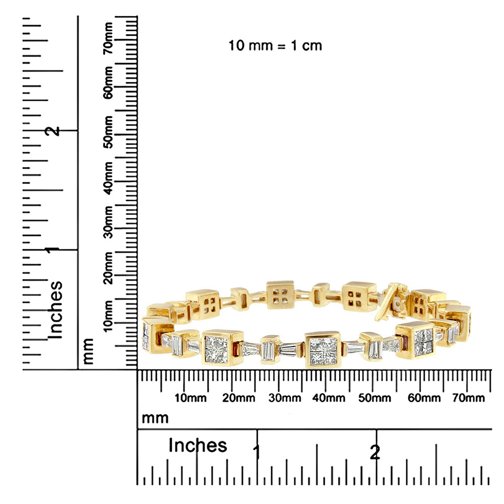 14K Yellow Gold 6 3/4 Cttw Princess and Baguette-Cut Diamond Tennis