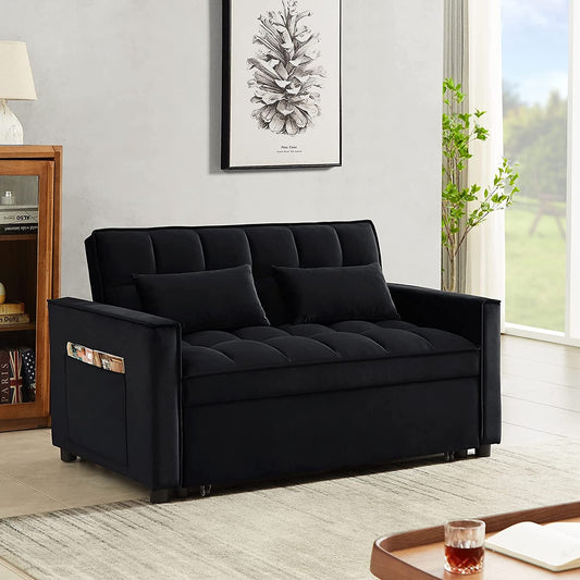 Black Convertible Sofa Bed With Reclining Backrest