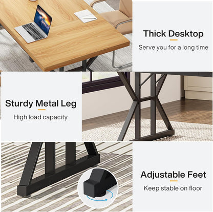 70.8 Inch Executive Desk Light Walnut Black Large Computer Office Desk