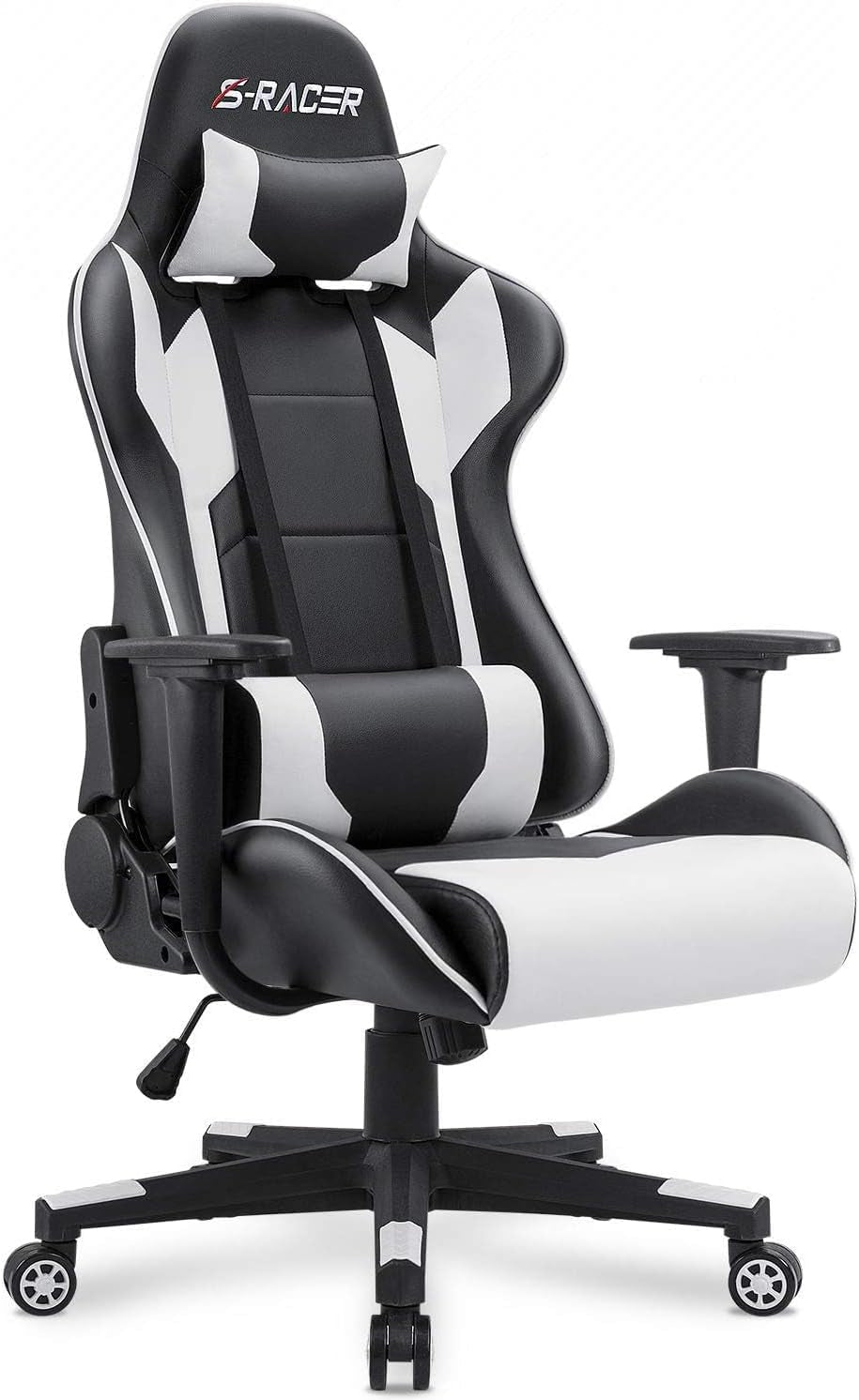 White Leather Ergonomic Gaming Chair With Lumbar Support