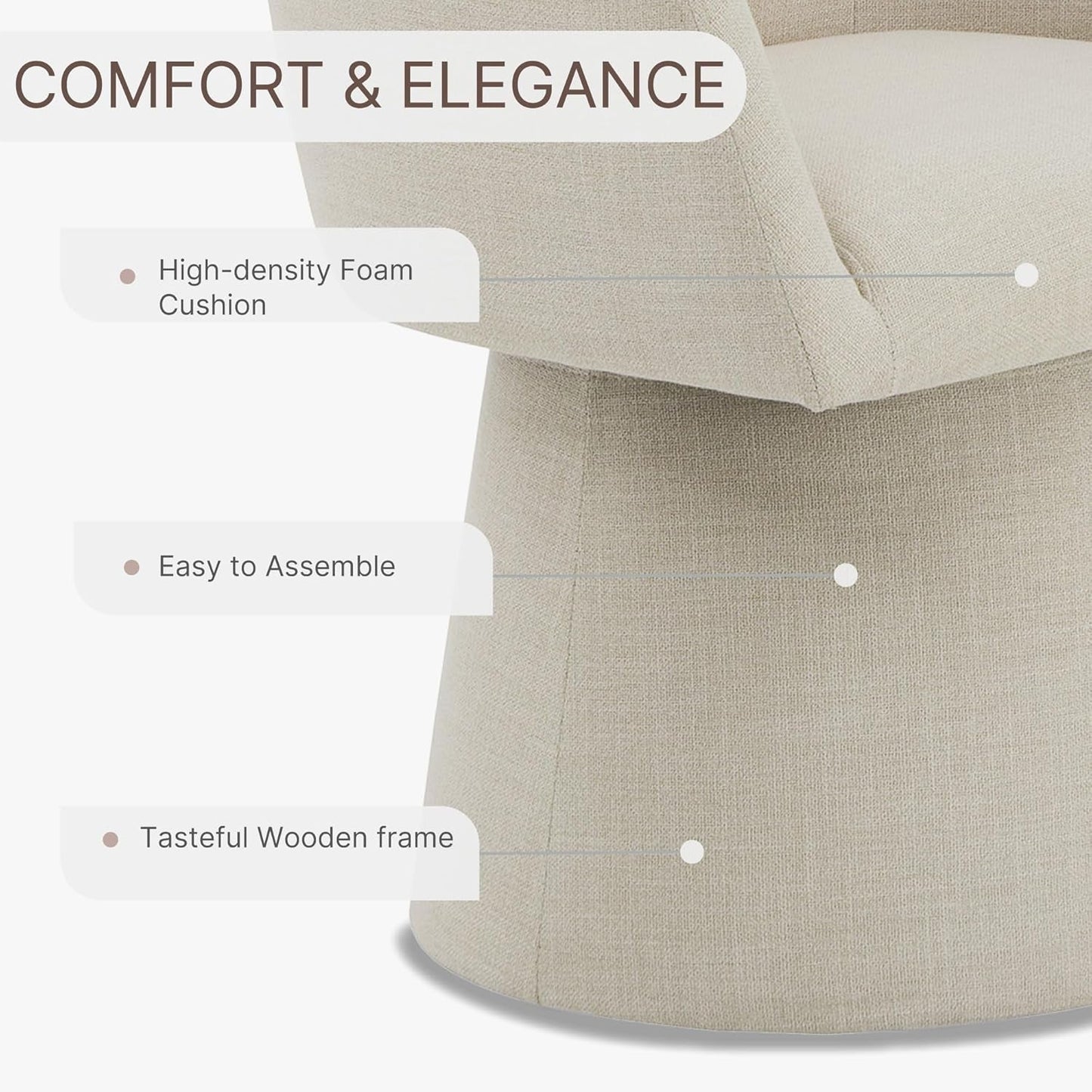 360 Degree Modern Swivel Linen Dining Chairs Set Of 4