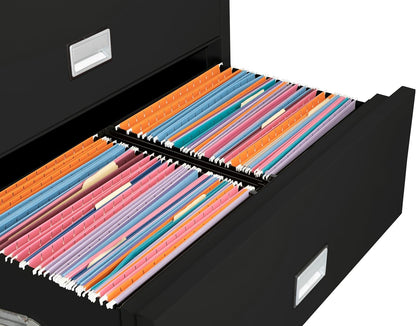 38 Inch Lateral 4 Drawer Fireproof File Cabinet With Key Lock Black