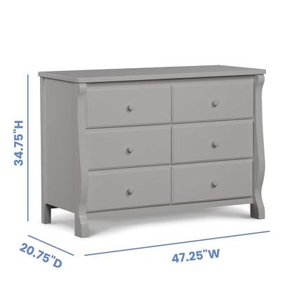 Six Drawer Dresser In Grey With Interlocking Drawers