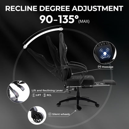 Black Breathable Fabric Gaming Chair With Massage Pad
