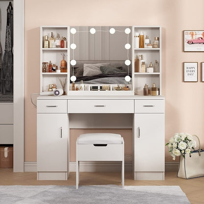 White Vanity Table With Drawers And Cabinets Six Shelves